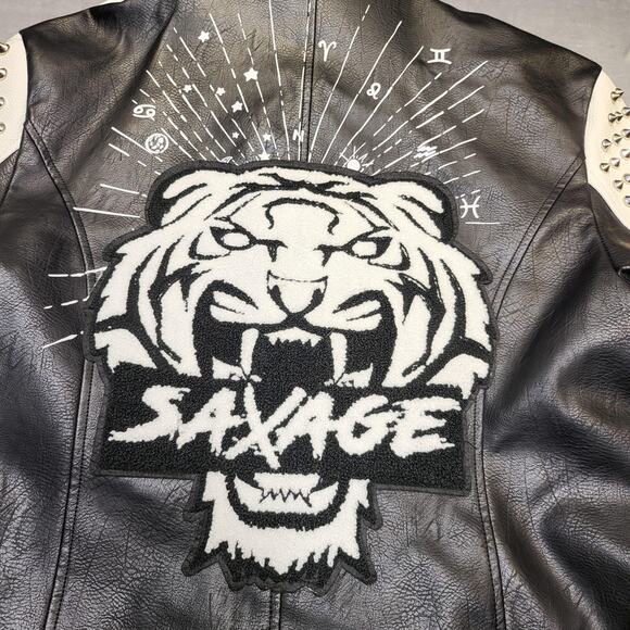 Azalea Wang Jacket Womens 2XL Black White Savages Studded Moto Biker Tiger Patch - Picture 11 of 12
